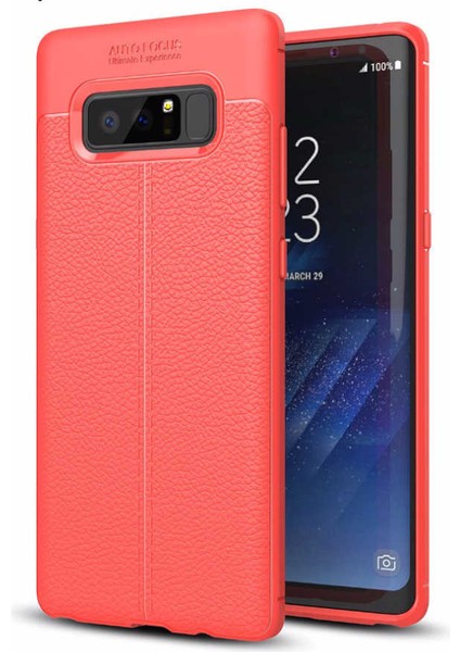Galaxy Note 8 Kılıf Deri Dokulu Kamera Korumalı Silikon - Kırmızı