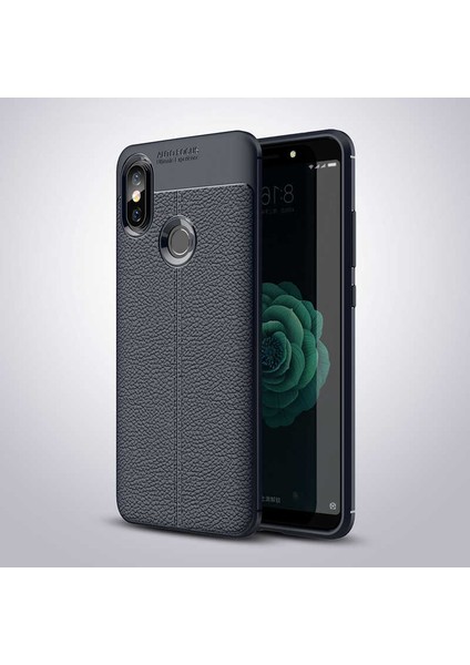 Xiaomi Mi 8 Se Kılıf Deri Dokulu Kamera Korumalı Silikon - Lacivert