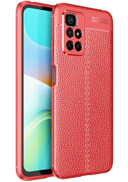 Xiaomi Redmi 10 Kılıf Deri Dokulu Kamera Korumalı Silikon - Kırmızı
