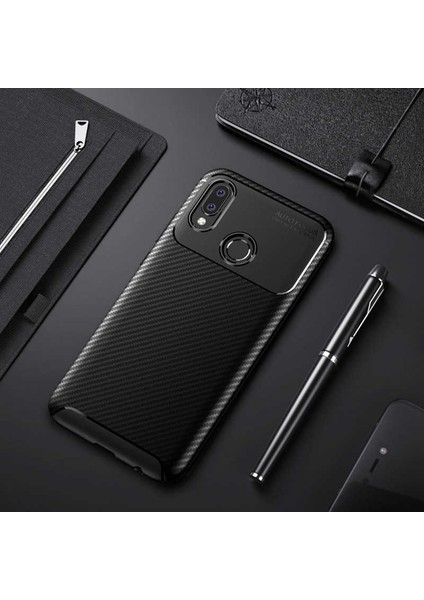 Huawei P20 Lite Kılıf Karbon Dokulu Silikon - Siyah