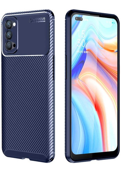 Oppo Reno 4 Kılıf Karbon Dokulu Silikon - Lacivert