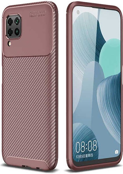 Huawei P40 Lite Kılıf Karbon Dokulu Silikon - Kahverengi