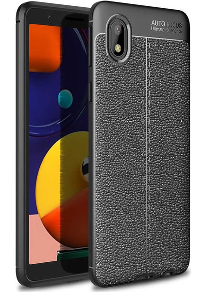 Galaxy A01 Core Kılıf Deri Dokulu Kamera Korumalı Silikon - Siyah