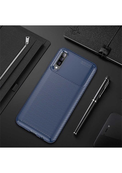 Galaxy A50 Kılıf Karbon Dokulu Silikon - Lacivert