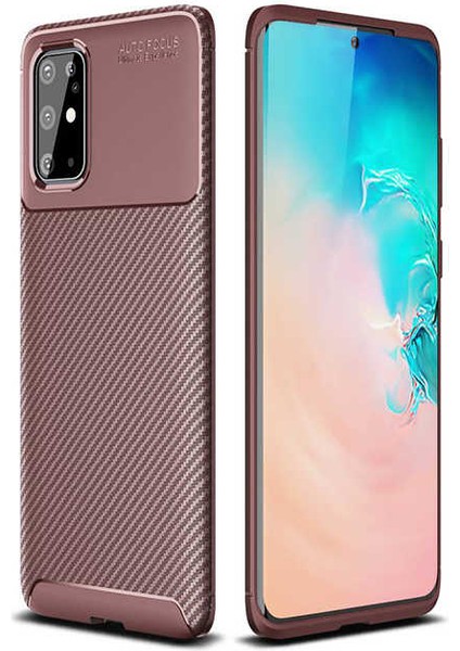 Galaxy S20 Plus Kılıf Karbon Dokulu Silikon - Kahverengi