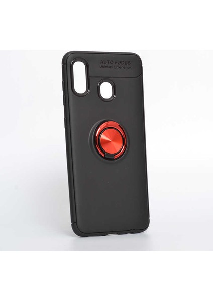 Galaxy A20 Kılıf Yüzüklü Silikon Range - Siyah-Kırmızı