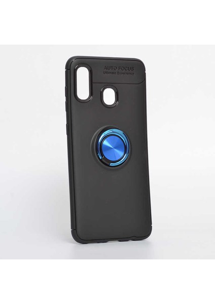 Galaxy A20 Kılıf Yüzüklü Silikon Range - Siyah-Mavi