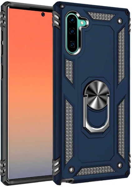 Galaxy Note 10 Kılıf Tank Yüzüklü Yüksek Korumalı Silikon - Mavi
