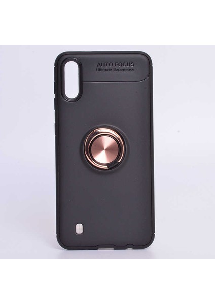 Galaxy M10 Kılıf Yüzüklü Silikon Range - Siyah-Rose Gold