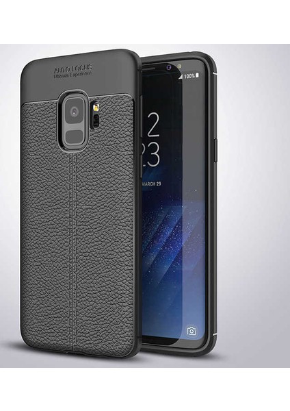 Galaxy S9 Kılıf Deri Dokulu Kamera Korumalı Silikon - Siyah