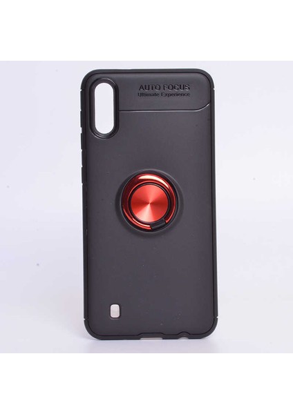 Galaxy M10 Kılıf Yüzüklü Silikon Range - Siyah-Kırmızı