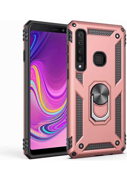 Galaxy A9 2018 Kılıf Tank Yüzüklü Yüksek Korumalı Silikon - Rose Gold