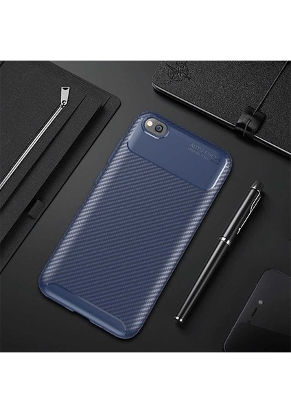 Xiaomi Redmi Go Kılıf Karbon Dokulu Silikon - Lacivert