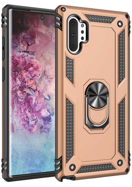 Galaxy Note 10 Plus Kılıf Tank Yüzüklü Yüksek Korumalı Silikon - Gold