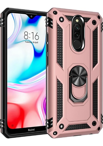 Xiaomi Redmi 8 Kılıf Tank Yüzüklü Yüksek Korumalı Silikon - Rose Gold