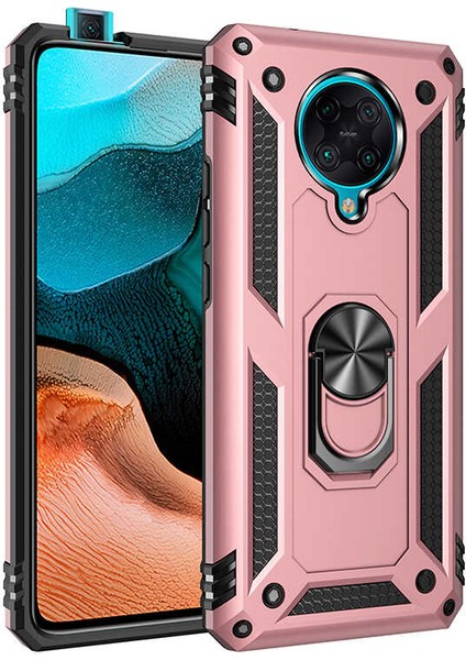 Xiaomi Redmi K30 Pro Kılıf Tank Yüzüklü Yüksek Korumalı Silikon - Rose Gold