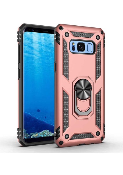 Galaxy S8 Kılıf Tank Yüzüklü Yüksek Korumalı Silikon - Rose Gold