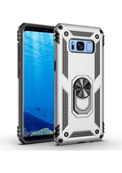 Galaxy S8 Kılıf Tank Yüzüklü Yüksek Korumalı Silikon - Gri