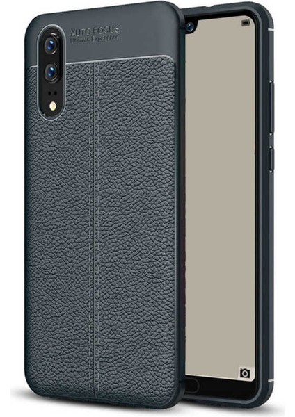 Huawei P20 Kılıf Deri Dokulu Kamera Korumalı Silikon - Lacivert