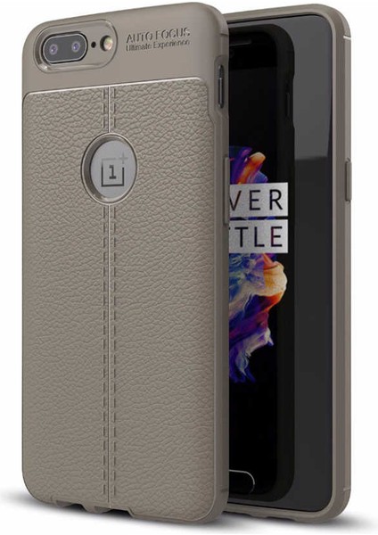 One Plus 5 Kılıf Deri Dokulu Kamera Korumalı Silikon - Gri