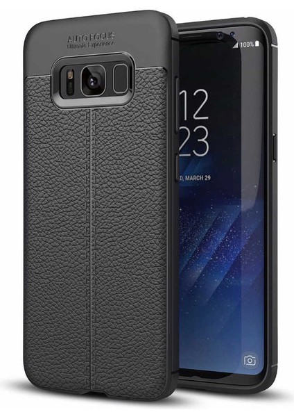 Galaxy S8 Plus Kılıf Deri Dokulu Kamera Korumalı Silikon - Siyah