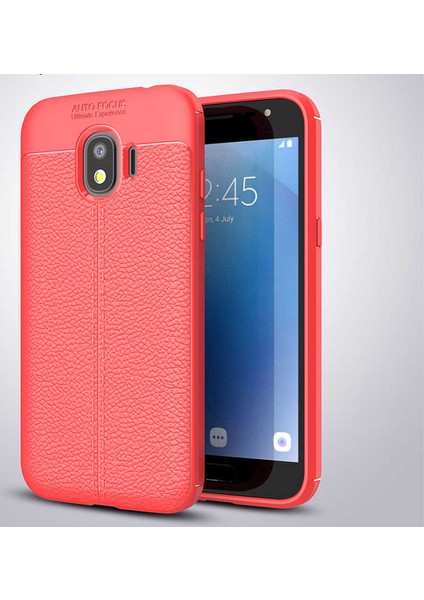 Galaxy J2 Pro 2018 Kılıf Deri Dokulu Kamera Korumalı Silikon - Kırmızı