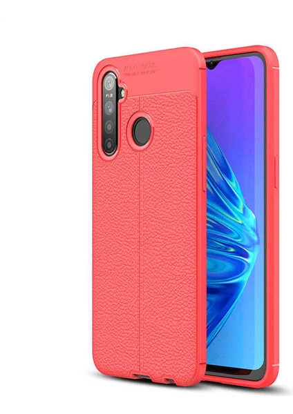 Realme 6i Kılıf Deri Dokulu Kamera Korumalı Silikon - Kırmızı