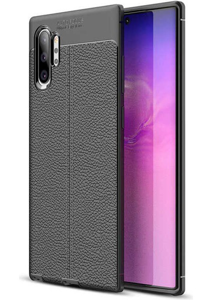 Galaxy Note 10 Plus Kılıf Deri Dokulu Kamera Korumalı Silikon - Siyah
