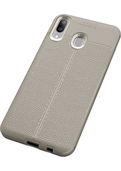 Galaxy M20 Kılıf Deri Dokulu Kamera Korumalı Silikon - Gri