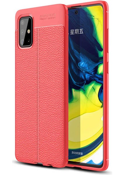 Galaxy A51 Kılıf Deri Dokulu Kamera Korumalı Silikon - Kırmızı