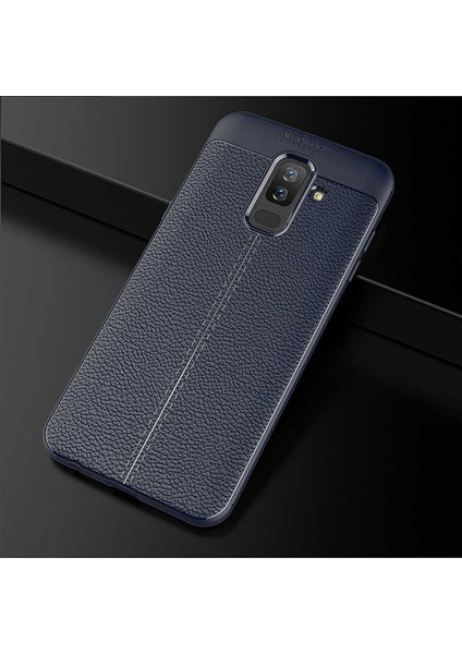 Galaxy J4 Kılıf Deri Dokulu Kamera Korumalı Silikon - Lacivert
