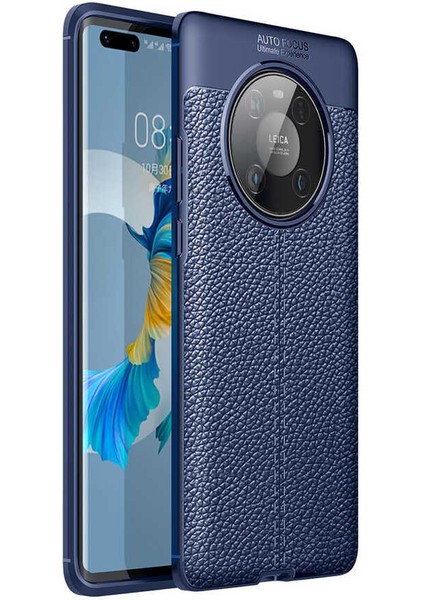 Huawei Mate 40 Pro Kılıf Deri Dokulu Kamera Korumalı Silikon - Lacivert