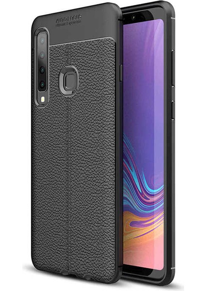 Galaxy A9 2018 Kılıf Deri Dokulu Kamera Korumalı Silikon - Siyah