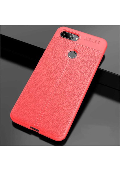 Xiaomi Mi 8 Lite Kılıf Deri Dokulu Kamera Korumalı Silikon - Kırmızı