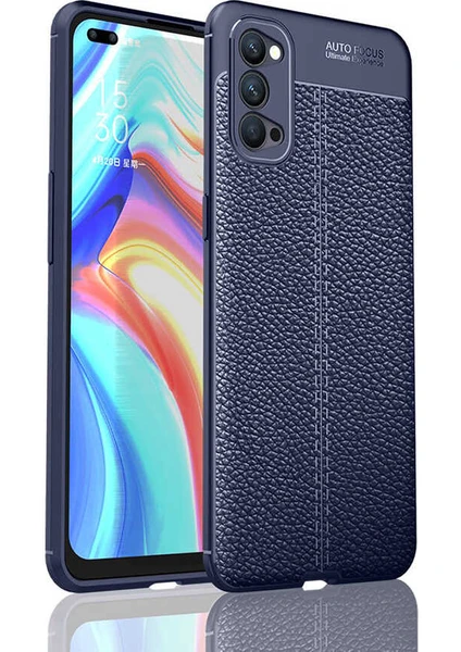 Oppo Reno 4 Kılıf Deri Dokulu Kamera Korumalı Silikon - Lacivert