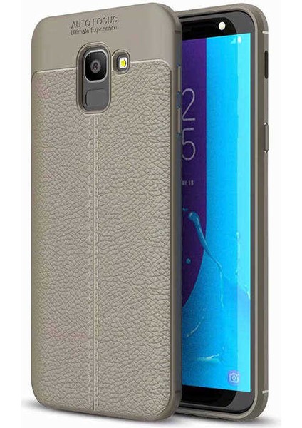 Galaxy J6 Kılıf Deri Dokulu Kamera Korumalı Silikon - Gri