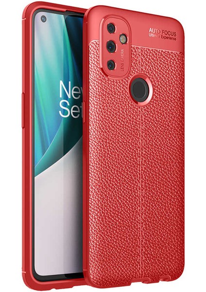 One Plus Nord N100 Kılıf Deri Dokulu Kamera Korumalı Silikon - Kırmızı