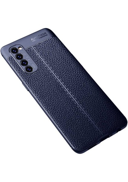 Oppo Reno 4 Pro 4g Kılıf Deri Dokulu Kamera Korumalı Silikon - Lacivert