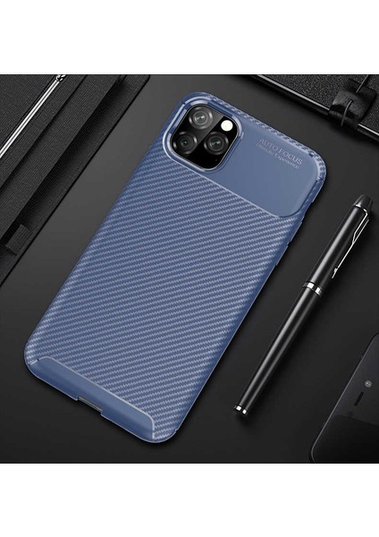 Apple iPhone 11 Pro Kılıf Karbon Dokulu Silikon - Lacivert