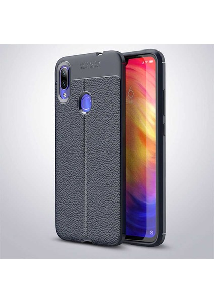 Xiaomi Redmi Note 7 Kılıf Deri Dokulu Kamera Korumalı Silikon - Lacivert