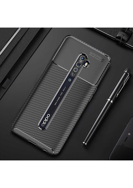 Oppo Reno 2z Kılıf Karbon Dokulu Silikon - Siyah