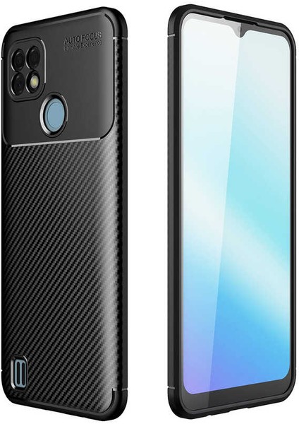 Realme C25 Kılıf Karbon Dokulu Silikon - Siyah