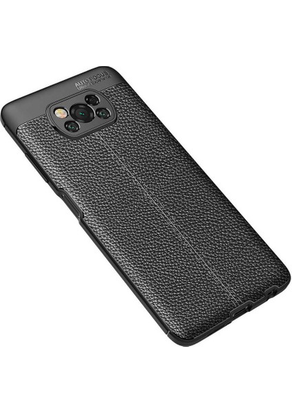 Xiaomi Poco X3 Kılıf Deri Dokulu Kamera Korumalı Silikon - Siyah