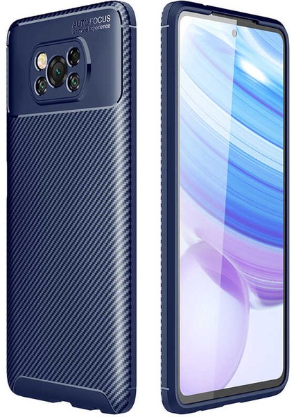 Xiaomi Poco X3 Kılıf Karbon Dokulu Silikon - Lacivert