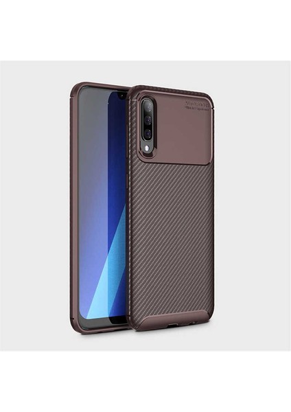 Galaxy A30S Kılıf Karbon Dokulu Silikon - Kahverengi