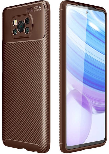 Xiaomi Poco X3 Kılıf Karbon Dokulu Silikon - Kahverengi