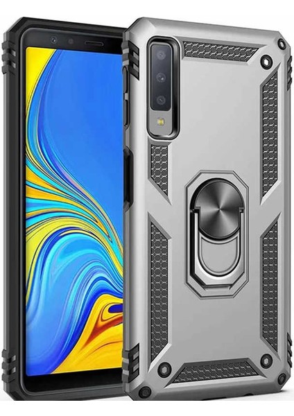 Galaxy A7 2018 Kılıf Tank Yüzüklü Yüksek Korumalı Silikon - Gri