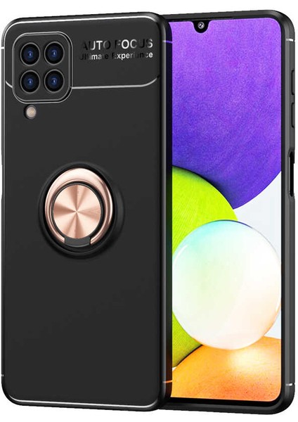Galaxy M22 Kılıf Yüzüklü Silikon Range - Siyah-Rose Gold