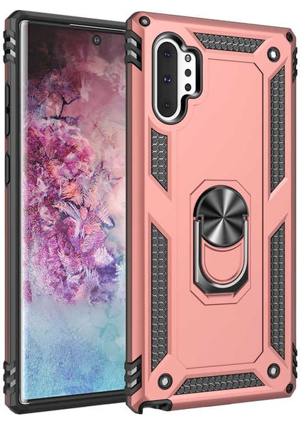 Galaxy Note 10 Plus Kılıf Tank Yüzüklü Yüksek Korumalı Silikon - Rose Gold
