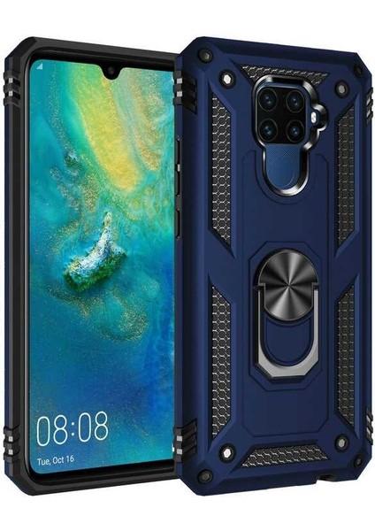 Huawei Mate 30 Lite Kılıf Tank Yüzüklü Yüksek Korumalı Silikon - Mavi